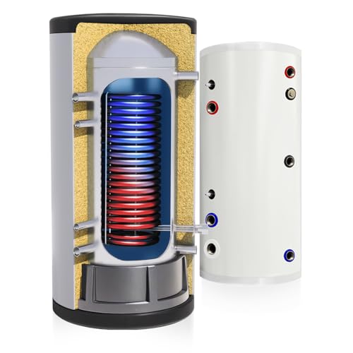 TECHGLOBE - Warmwasserspeicher komplett aus Edelstahl - mit 1 extragroßen Wärmetauscher (2,8 m²)- Energieeffizient Brauchwasserspeicher - mit 50mm Isolierung (200 L) von tech globe