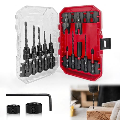 15 Stück Senkbohrer Set, Bohrer Senkbohrer mit 2 Holzlochbohrern 1/4" Sechskantschaft Schnellwechsel mit Aufbewahrungsbox für präzise Holzbearbeitung 15 Stück Senkbohrer Set, Bohrer Senkbohrer mit 2 Holzlochbohrern 1/4" Sechskantschaft Schnellwechsel mit Aufbewahrungsbox für präzise Holzbearbeitung von techextra
