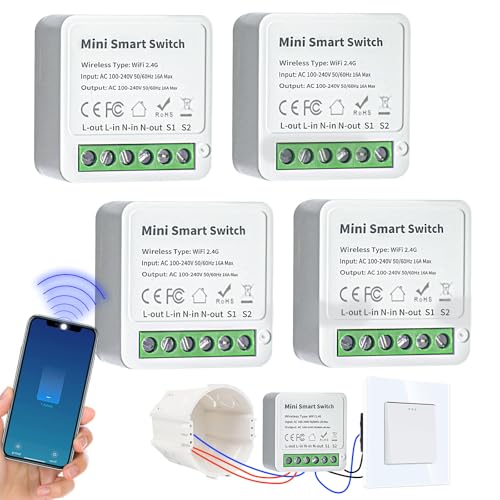 4 Stück Smart Lichtschalter Modul 2 Wege, Smart Life Schalter Kompatibel mit Tuya App, Alexa und Google Home, Mini DIY WLAN Schalter, Neutralleiter Erforderlich, Passt hinter Wandschalter 4 Stück Smart Lichtschalter Modul 2 Wege, Smart Life Schalter Kompatibel mit Tuya App, Alexa und Google Home, Mini DIY WLAN Schalter, Neutralleiter Erforderlich, Passt hinter Wandschalter von techextra
