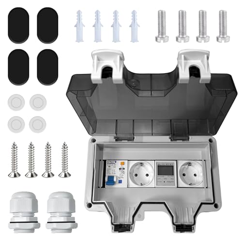 Aufputz Verteilerkasten mit Stromzähler 230V, Wasserdichte Stromverteiler, Wandverteilerkästen IP66 mit Fi Schalter 16A und Steckdose, 8 Modules Aufputz Verteiler für Indoor/Outdoor von techextra