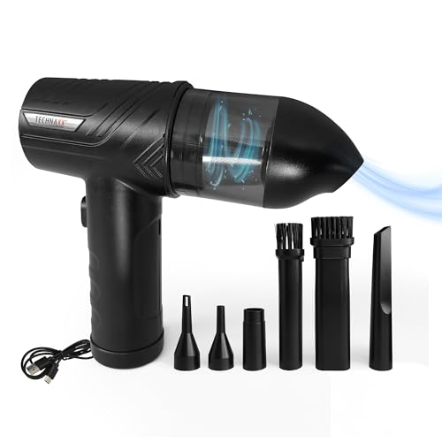 Technaxx Handstaubsauger mit Luftgebläse, Druckluftspray, 68W wiederaufladbarer elektrischer Staubgebläse TX-294 - 3-stufige Leistungsanpassung, LED-Licht und 5 Aufsätze für Auto-, Computer- usw. von technaxx