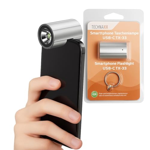 Technaxx USB-C LED Taschenlampe TX-313 – Superhelle 230 Lumen Handylicht mit Schlüsselring – Kompakt & Stoßfest – Plug & Play Mini Taschenlampe für Smartphone, Outdoor, Notfall, Reise, Camping von technaxx