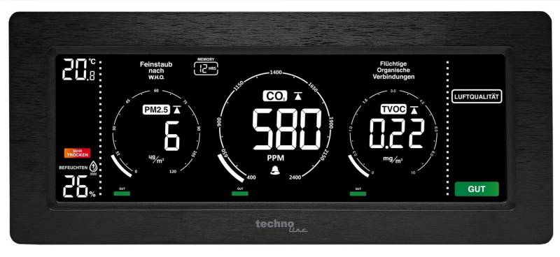 technoline Raumluft-Qualitätssensor WL 1035, Messung von Feinstaub und flüchtigen organischen Verbindungen von technoline