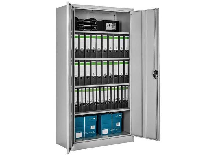 Tectake tectake Aktenschrank Büroschrank mit 5 Böden (Komplettset, 1-St., inkl. Schlüssel) aus pulverbeschichtetem Stahl, grau, grau 90 cm von tectake