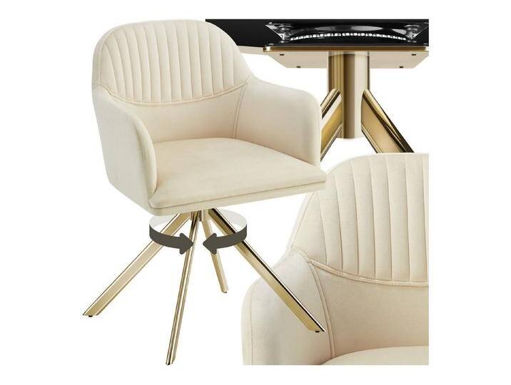 Tectake tectake Esszimmerstuhl Samt-Drehstuhl (1er Set, 1 St), gepolstert, beige von tectake