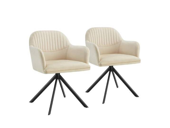 Tectake tectake Esszimmerstuhl Samt-Drehstuhl (2er Set, 2 St), gepolstert, beige schwarz von tectake