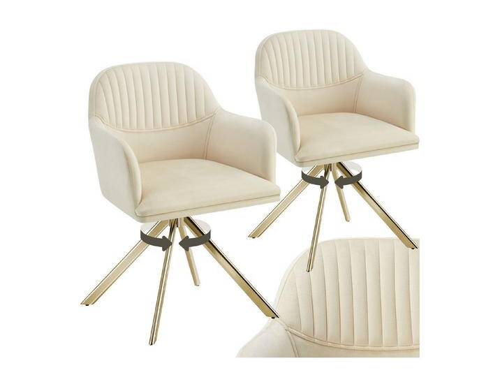 Tectake tectake Esszimmerstuhl Samt-Drehstuhl (2er Set, 2 St), gepolstert, beige von tectake