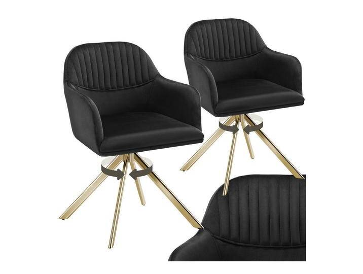Tectake tectake Esszimmerstuhl Samt-Drehstuhl (2er Set, 2 St), gepolstert, schwarz von tectake