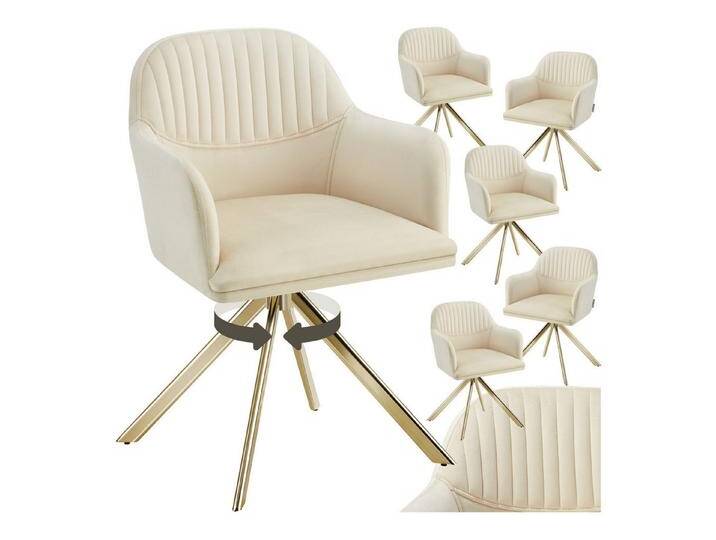 Tectake tectake Esszimmerstuhl Samt-Drehstuhl (6er Set, 6 St), gepolstert, beige von tectake