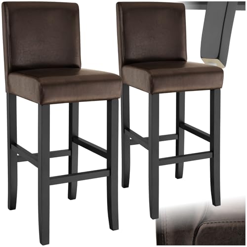 tectake® 2er Set Barhocker, Bistrohocker, Tresenhocker, Barhocker mit Lehne, gepolsterter Barstuhl, Bistrostuhl mit Fußstütze, Holz und Kunstleder, Stuhlbeine aus Massivholz, 107 cm hoch - braun von tectake