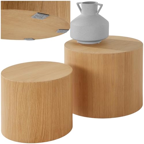 tectake® 2er Set Beistelltisch Holz, Sofatisch, Couchtisch rund, Blumenhocker, Zimmer Deko, Holztisch für Wohnzimmer, Schlafzimmer, Kleiner Tisch als Betttisch, Nachttisch oder Coffee Table von tectake