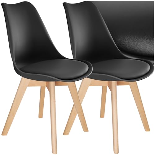 tectake® 2er Set Esszimmerstühle, Stühle, Küchenstühle modern, Essstühle, Stuhl Wohnungseinrichtung skandinavisch, Küchenstuhl oder Esszimmerstuhl, Holzstuhl, Esszimmermöbel - schwarz, 2er Set von tectake