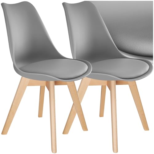 tectake® 2er Set Esszimmerstühle, Stühle, Küchenstühle modern, Essstühle, Stuhl für Wohnungseinrichtung skandinavisch, Küchenstuhl oder Esszimmerstuhl, Holzstuhl, Esszimmermöbel - grau, 2er Set von tectake
