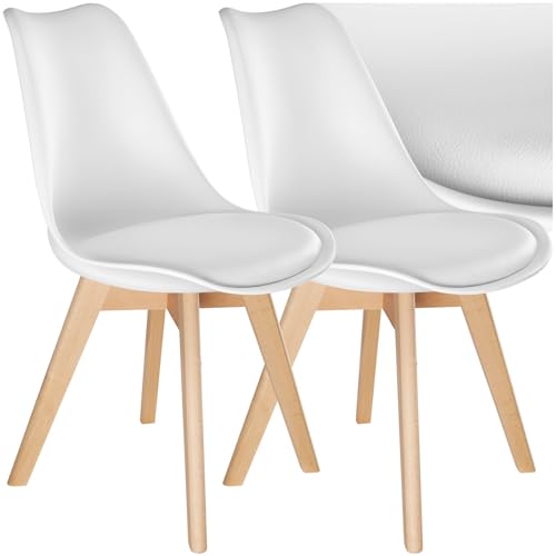 tectake® 2er Set Esszimmerstühle, Stühle, Küchenstühle modern, Essstühle, Stuhl für Wohnungseinrichtung skandinavisch, Küchenstuhl oder Esszimmerstuhl, Holzstuhl, Esszimmermöbel - weiß, 2er Set von tectake