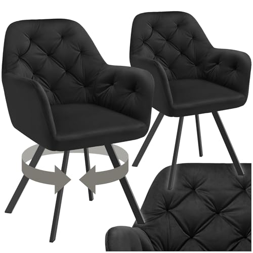 tectake® 2er Set Esszimmerstühle drehbar mit Armlehne, Samtstoff Drehstuhl ergonomisch, Möbel für Wohnzimmer, Stühle für Dining Lounge, Office, als Schminkstuhl oder Schreibtischstuhl - schwarz von tectake