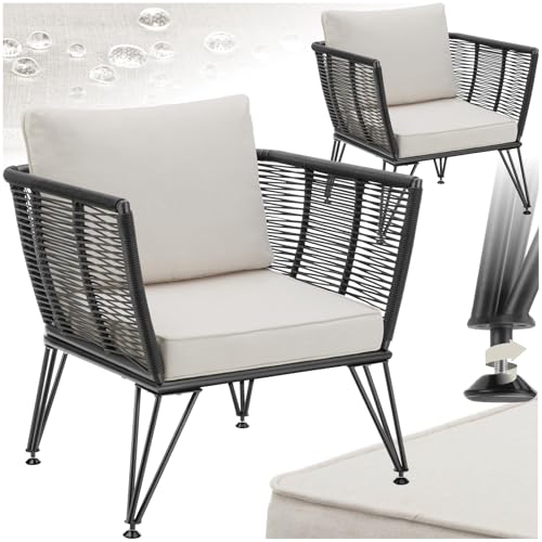 tectake® 2er Set Lounge Sessel, Rattan Sessel, Loungesessel, Gartenmöbel Set, Balkon Möbel, Outdoor Möbel, Lounge Gartenmöbel, Gartenstühle, Balkonmöbel Kleiner Balkon, Wintergarten von tectake