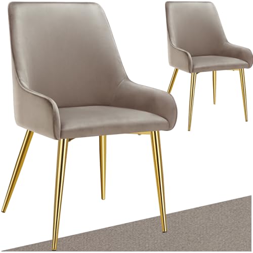 tectake® 2er Set Samt Stuhl, Esszimmerstühle, ergonomischer Sessel Stuhl, Möbel für Wohnzimmer, Armlehnstuhl für Esstisch, als Küchenstuhl, Essstühle skandinavisch, Schalenstuhl modern - Taupe von tectake