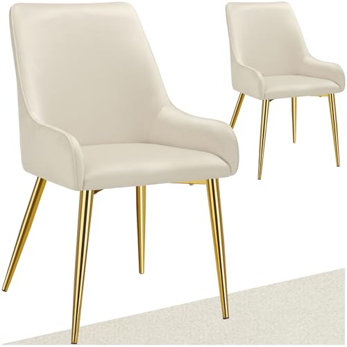 tectake® 2er Set Samt Stuhl, Esszimmerstühle, ergonomischer Sessel Stuhl, Möbel für Wohnzimmer, Armlehnstuhl für Esstisch, als Küchenstuhl, Essstühle skandinavisch, Schalenstuhl modern - beige von tectake