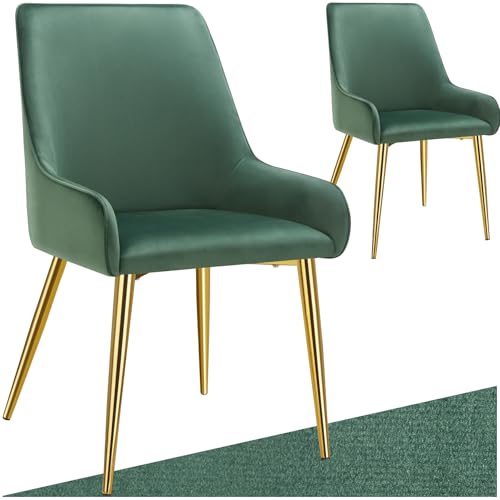 tectake® 2er Set Samt Stuhl, Esszimmerstühle, ergonomischer Sessel Stuhl, Möbel für Wohnzimmer, Armlehnstuhl für Esstisch, als Küchenstuhl, Essstühle skandinavisch, Schalenstuhl modern - grün von tectake