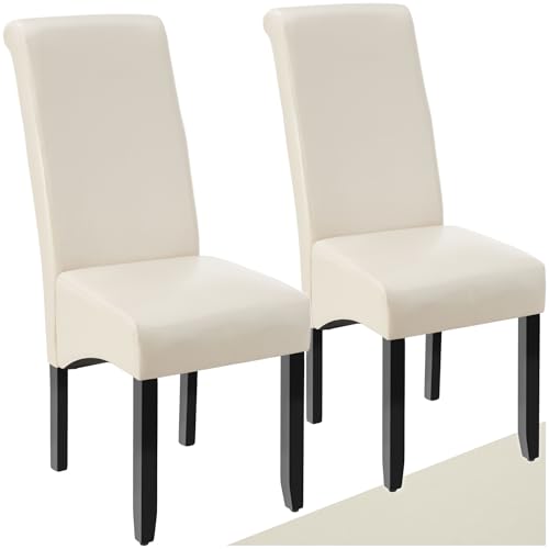 tectake® 2er Set Stühle, Kunstleder Stuhl mit hoher Rückenlehne, ergonomische Form, perfekt für den Esstisch, als Esszimmerstühle, Küchenstühle oder im Wohnzimmer - Creme von tectake