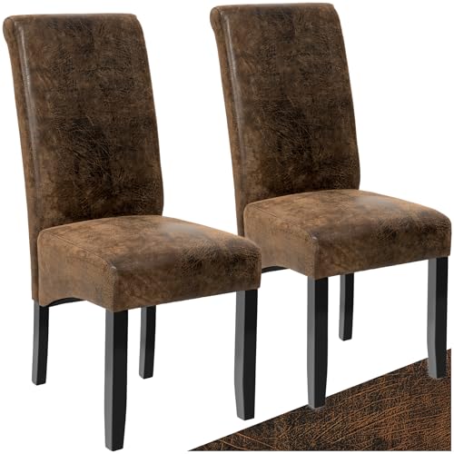 tectake® 2er Set Stühle, Kunstleder Stuhl mit hoher Rückenlehne, ergonomische Form, perfekt für den Esstisch, als Esszimmerstühle, Küchenstühle oder im Wohnzimmer - antikbraun von tectake