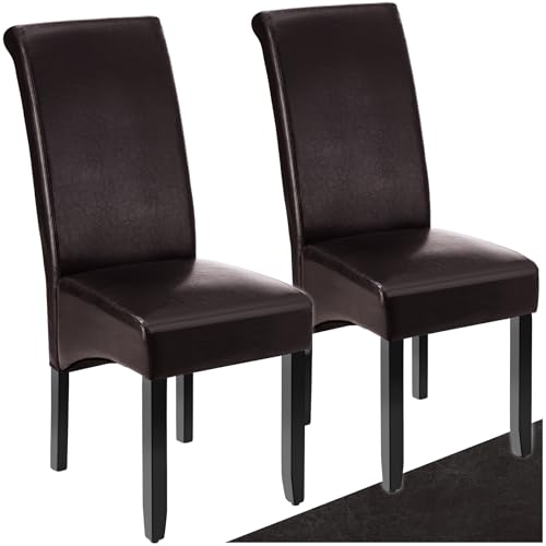 tectake® 2er Set Stühle, Kunstleder Stuhl mit hoher Rückenlehne, ergonomische Form, perfekt für den Esstisch, als Esszimmerstühle, Küchenstühle oder im Wohnzimmer - braun von tectake