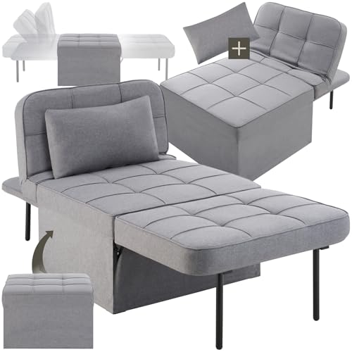 tectake® 4 in 1 gemütlicher Hocker mit Schlaffunktion, Sofa, Sessel oder Lounger, 6-Fach klappbar, als Couch, modulares Schlafsofa oder Lesesessel, für Schlafzimmer, Jugendzimmer, Wohnzimmer - grau von tectake