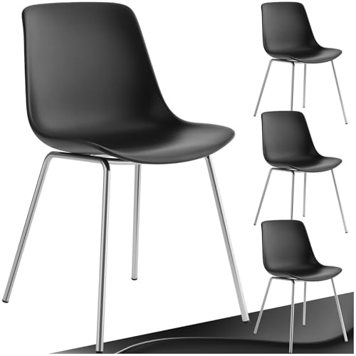 tectake® 4er Set Esszimmerstühle, modernes Design, Kunststoff Stühle mit schlanken Stahlbeinen, ergonomische Küchenstühle mit rutschfesten Kappen, bequemer Bürostuhl, leichte Reinigung - schwarz/chrom von tectake