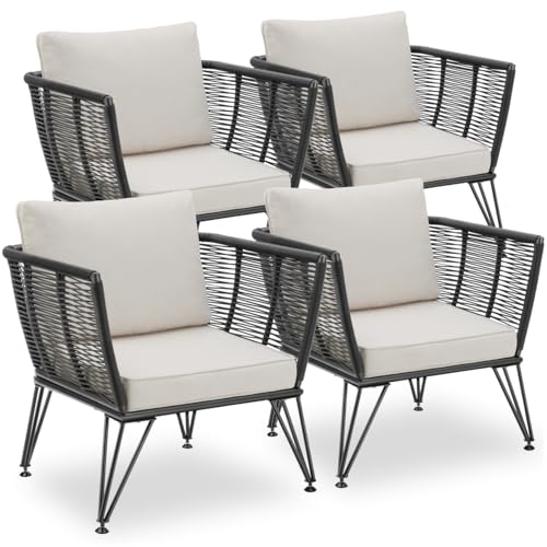 tectake® 4er Set Lounge Sessel, Rattan Sessel, Loungesessel, Gartenmöbel Set, Balkon Möbel, Outdoor Möbel, Lounge Gartenmöbel, Gartenstühle, Balkonmöbel Kleiner Balkon, Wintergarten von tectake