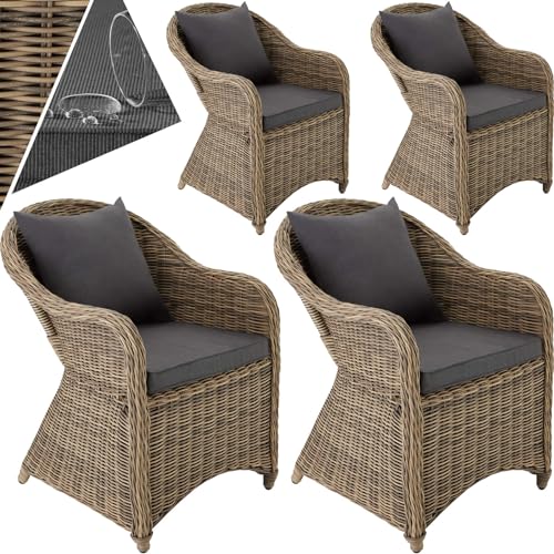 tectake® 4er Set Rattansessel, Polyrattan Gartenstühle mit Aluminiumgestell, Outdoor Korbsessel mit weichen Sitzpolstern, wetterfest, Rattan Stuhl für Garten Terrasse Balkon und Wintergarten - Natur von tectake