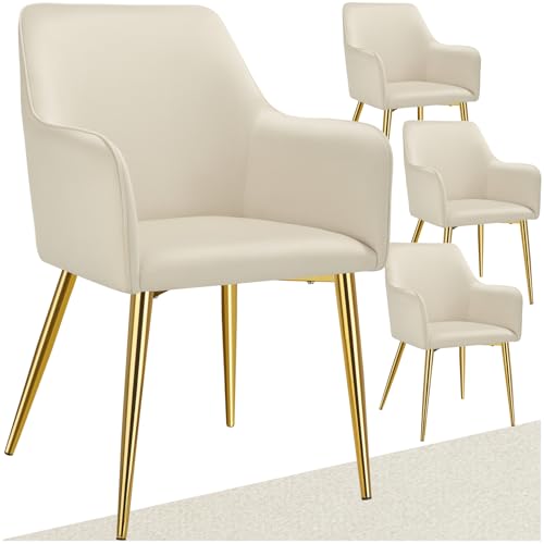 tectake® 4er Set Stuhl, Esszimmerstühle, ergonomischer Samt Stuhl Sessel, Möbel für Wohnzimmer, Armlehnstuhl für Esstisch, als Küchenstuhl, Essstühle skandinavisch, Schalenstuhl modern - beige von tectake