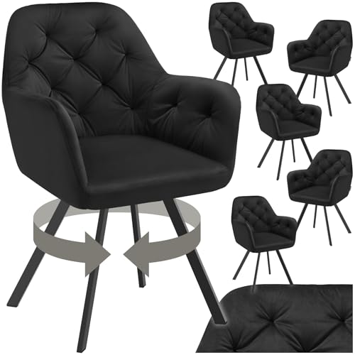 tectake® 6er Set Esszimmerstühle drehbar mit Armlehne, Samtstoff Drehstuhl ergonomisch, Möbel für Wohnzimmer, Stühle für Dining Lounge, Office, als Schminkstuhl oder Schreibtischstuhl - schwarz von tectake