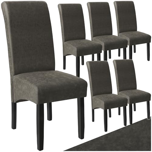 tectake® 6er Set Stühle, Kunstleder Stuhl mit hoher Rückenlehne, ergonomische Form, perfekt für den Esstisch, als Esszimmerstühle, Küchenstühle oder im Wohnzimmer - grau marmoriert von tectake