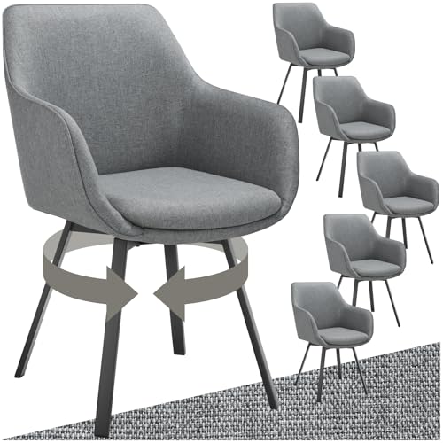 tectake® 6er Set Stuhl drehbar, Esszimmerstühle mit Armlehne, Küchenstühle, Stühle Esszimmer, Drehstühle für Dining Lounge, Esstisch, Schminktisch, Armlehnstuhl, Esszimmermöbel - anthrazit von tectake