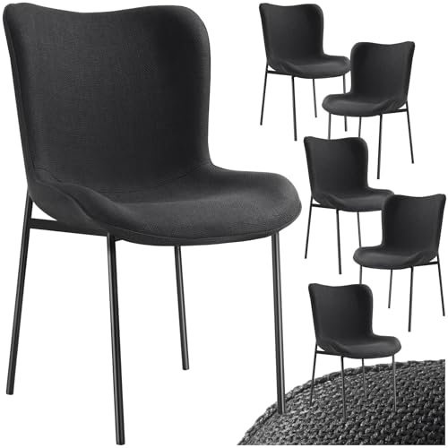 tectake® 6er Stuhl Set, Polsterstuhl für Küche, Esstisch, Sessel Schminktisch, Cocktailsessel, Elegante Esszimmerstühle oder Wohnzimmerstühle für edles Dining - Webstoff schwarz/schwarz von tectake
