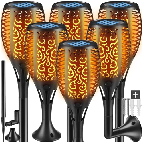 tectake® 6x LED Solarlampen für außen, für Garten, als Wandleuchte, Solar Lampe Fackeln für Draußen, Aussenlampe Wand, Solarleuchten, outdoor Gartenfackeln, Gartenleuchten, Wegbeleuchtung von tectake