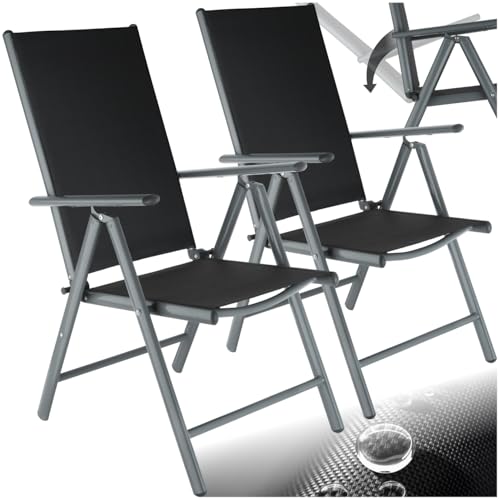 tectake® Aluminium Gartenstuhl 2er Set, Klappstuhl mit hoher Rückenlehne mit 7-facher Neigungsverstellung, Gartenmöbel Set mit 2 Stühlen, Gartenstuhl klappbar, für Garten Balkon Terrasse, anthrazit von tectake