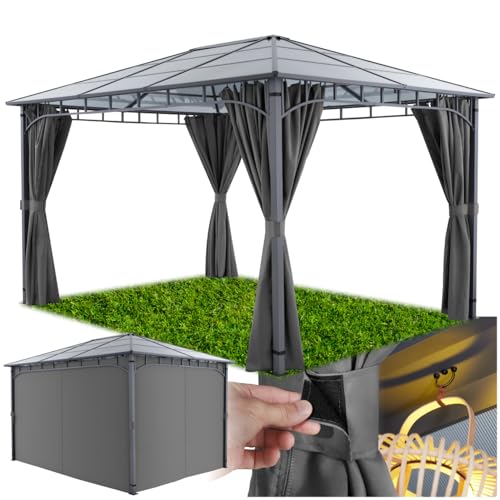 tectake® Aluminium Pavillon wetterfest mit 4 Seitenteilen, Sonnenschutz oder Regenschutz Überdachung freistehend für Terrasse, Balkon, als Gartenpavillon, großes Zelt als Event Shelter - 3x4 m von tectake