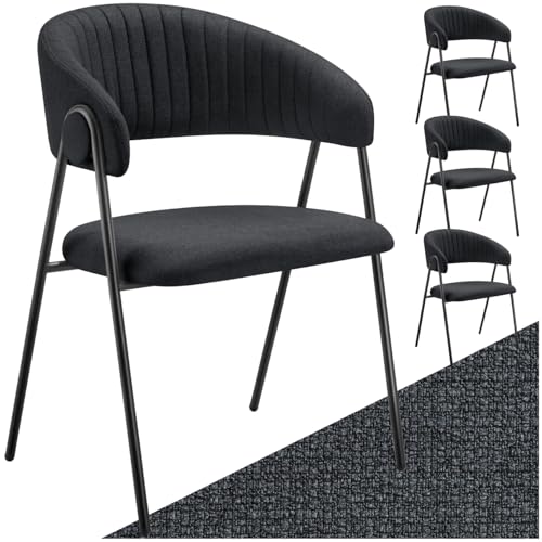 tectake® Armlehnstuhl 4er Set, stylische Esszimmerstühle mit pflegeleichtem Webstoff, C-förmige Rückenlehne mit Steppmuster, Esstisch Stühle mit bequemer Polsterung, Esszimmerstuhl - schwarz von tectake