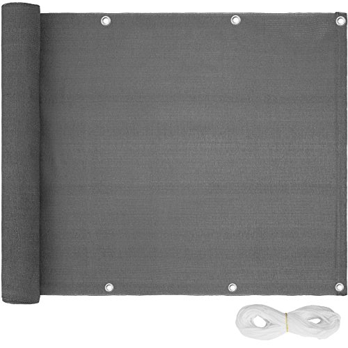 tectake® Balkon Sichtschutz wetterfest, Sichtschutz Garten, Trennwand Garten, Terrassen Sichtschutz, Windschutz, Plane mit Ösen Balkongeländer, Zaunblende, Balkonumrandung - weiß/grau gestreift, 75 cm von tectake