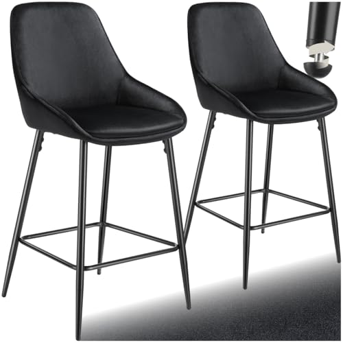 tectake® Barhocker mit Lehne, Barhocker Samt Stuhl, Sitzhocker mit Fußstütze, Bar Stool, Schalenstuhl Hocker mit Lehne, Tresenhocker, Tresenstuhl, Barstuhl mit Lehne - Samt schwarz/schwarz, 2er Set von tectake