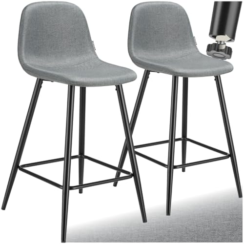 tectake® Barhocker mit Lehne, Barhocker Samt Stuhl, Sitzhocker mit Fußstütze, Bar Stool, Schalenstuhl Hocker mit Lehne, Tresenhocker, Tresenstuhl, Barstuhl mit Lehne - dunkelgrau/schwarz, 2er Set von tectake