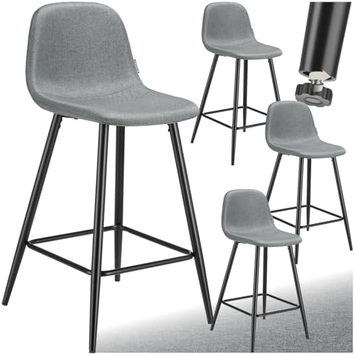 tectake® Barhocker mit Lehne, Barhocker Samt Stuhl, Sitzhocker mit Fußstütze, Bar Stool, Schalenstuhl Hocker mit Lehne, Tresenhocker, Tresenstuhl, Barstuhl mit Lehne - dunkelgrau/schwarz, 4er Set von tectake