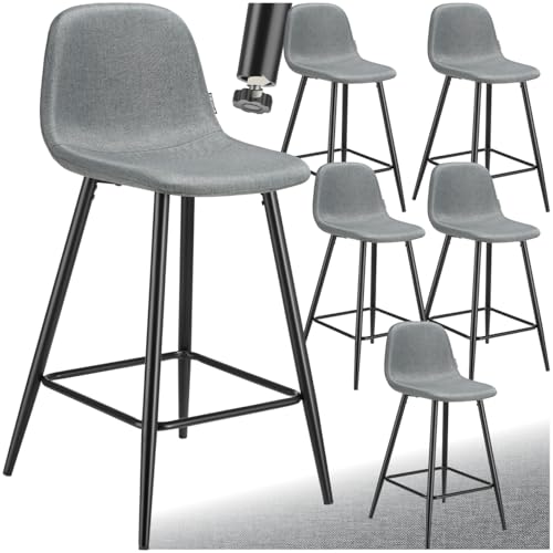 tectake® Barhocker mit Lehne, Barhocker Samt Stuhl, Sitzhocker mit Fußstütze, Bar Stool, Schalenstuhl Hocker mit Lehne, Tresenhocker, Tresenstuhl, Barstuhl mit Lehne - dunkelgrau/schwarz, 6er Set von tectake