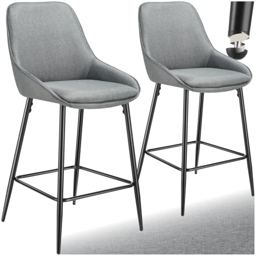 tectake® Barhocker mit Lehne, Barhocker Stuhl, Sitzhocker mit Fußstütze, Bar Stool, Schalenstuhl Hocker mit Lehne, Tresenhocker, Tresenstuhl, Barstuhl mit Lehne - Webstoff grau/schwarz, 2er Set von tectake