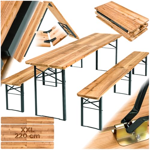 tectake® Bierzeltgarnitur, Festzeltgarnitur, Biertisch, Set 2X Bierbank 1x Tisch klappbar, als Gartenmöbel, Balkon Möbel oder zum Camping, platzsparend, wetterfest und robust von tectake