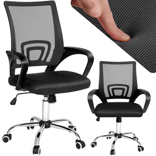 tectake® Bürostuhl, Drehstuhl mit Rollen, Schreibtischstuhl mit Lordosenstütze & Armlehnen, Bürostuhl ergonomisch, höhenverstellbarer Computerstuhl, Chefsessel mit Wippfunktion - schwarz von tectake