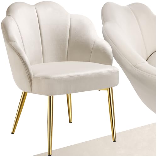 tectake® Cocktailsessel in Muschelform, Samt Stuhl mit Armlehne, Sessel Wohnzimmer, Loungesessel, Stühle Esszimmer, Relaxsessel, Sessel Schlafzimmer, Deko Zimmer, Lesesessel - créme/Gold, 1er Set von tectake