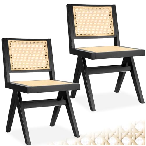 tectake® Esszimmer Stühle 2er Set, Korbsessel Wiener Geflecht, Esstisch Stühle, Essstühle, Küchenstühle - schwarz ohne Armlehne, 2er Set von tectake