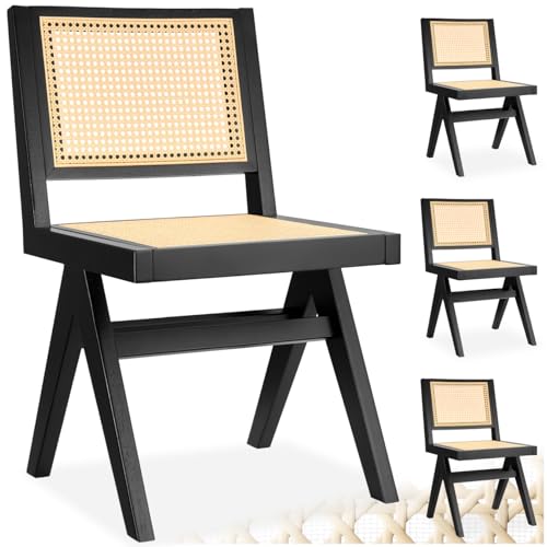 tectake® Esszimmerstühle, Korbsessel Wiener Geflecht, Esstisch Stühle, Essstühle, Küchenstühle 4er Set, Stühle Esszimmer, Sessel Wohnzimmer, Besucherstuhl - schwarz ohne Armlehne, 4er Set von tectake